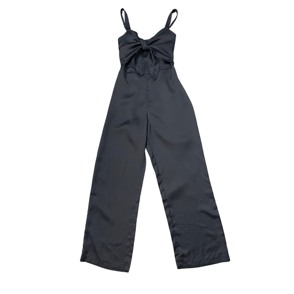 Women's Abercrombie & Fitch Satin Tie-Front Wide Leg Jumpsuit Black Size Small - Picture 2 of 11